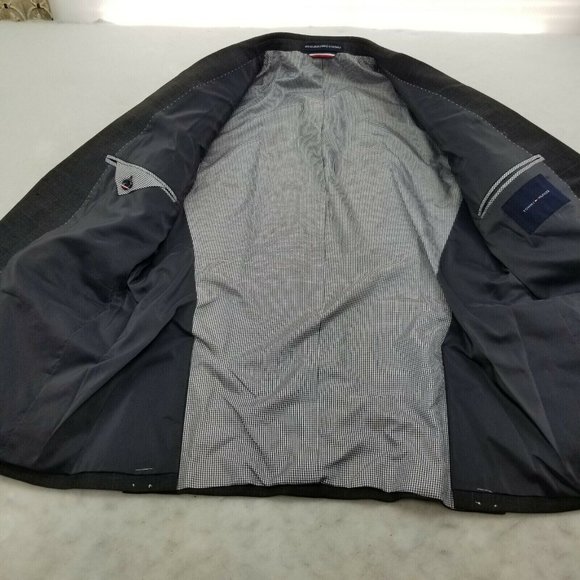 Tommy Hilfiger Grey Sharkskin Windowpane Stretch Classic Fit Suit Coat 40S $450 - Picture 4 of 11